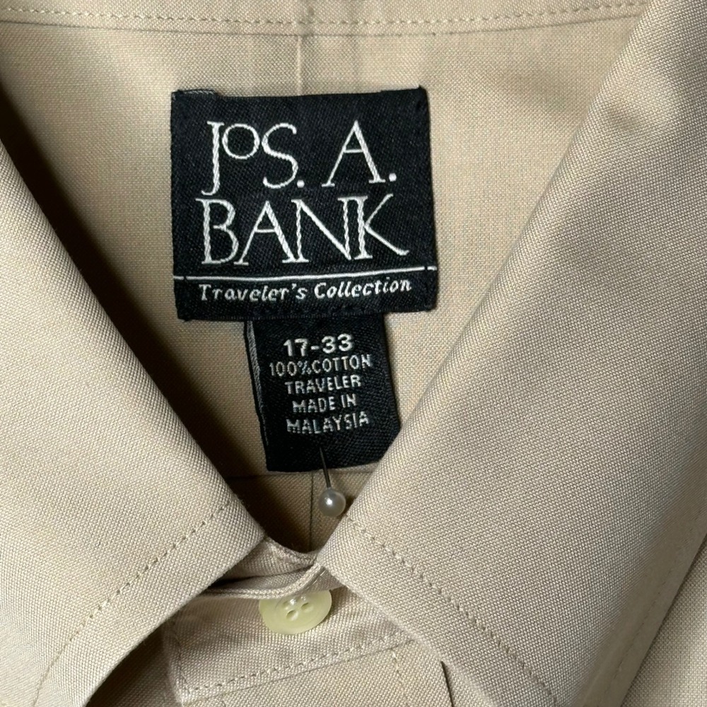 Jos. A. Bank Dress Shirt Mens 17-33 Tan Traveler Collection Cotton Button Down - Picture 4 of 9